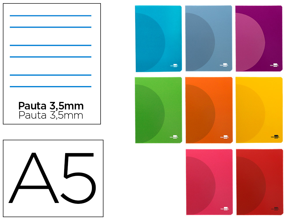 LIBRETA LIDERPAPEL 360 TAPA DE PLASTICO A5 48 HOJAS 90GR PAUTA 4 3,5MM CON MARGEN COLORES SURTIDOS