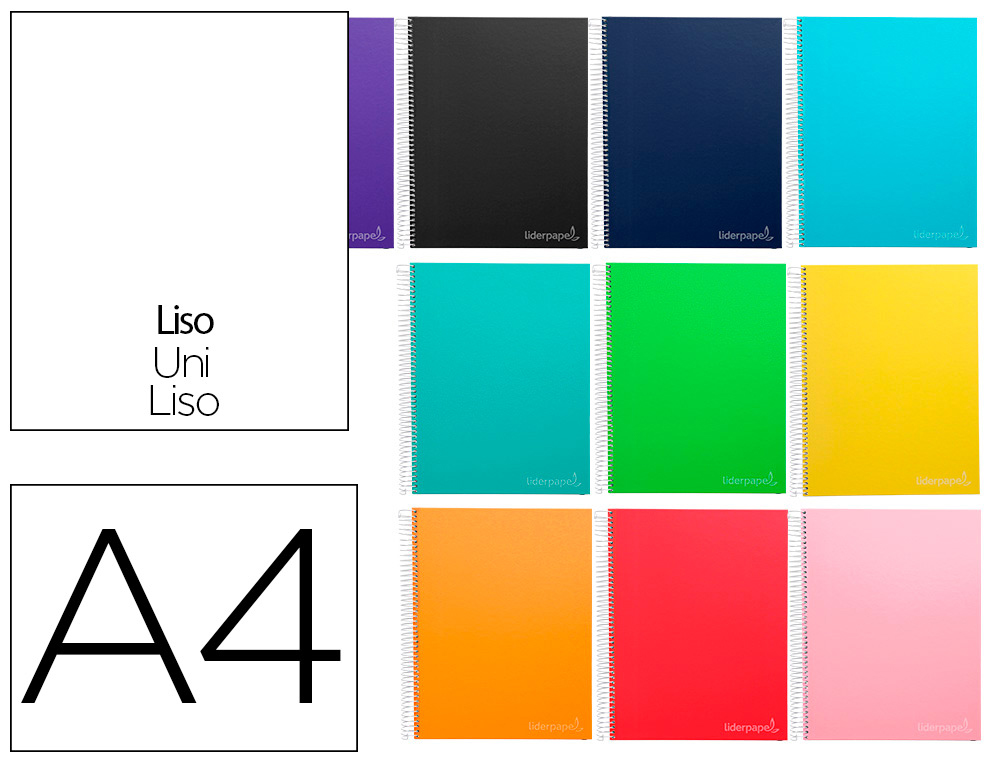 CUADERNO ESPIRAL LIDERPAPEL A4 MICRO JOLLY TAPA FORRADA 140H 75GR LISO 5 BANDAS 4 TALADROS COLORES SURTIDOS