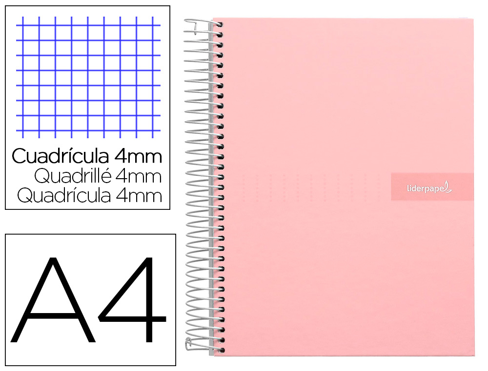 CUADERNO ESPIRAL LIDERPAPEL A4 CRAFTY TAPA FORRADA 80H 90GR CUADRO 4 MM CON MARGEN COLOR ROSA
