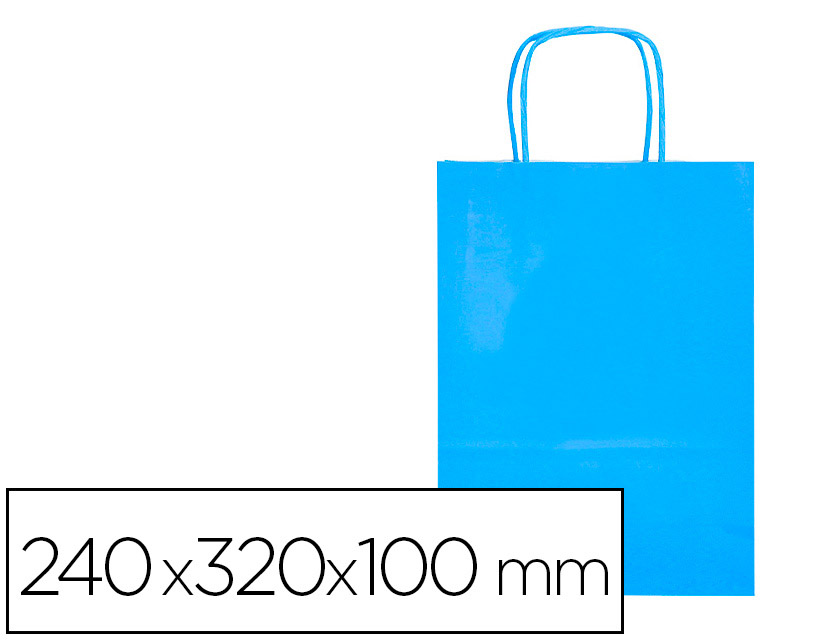 BOLSA PAPEL Q-CONNECT CELULOSA CELESTE S CON ASA RETORCIDA 240X320X100 MM