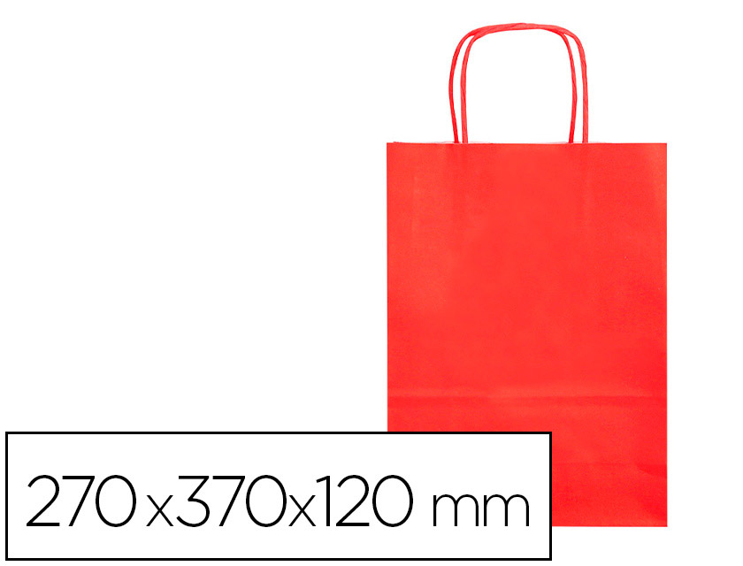 BOLSA PAPEL Q-CONNECT CELULOSA ROJO M CON ASA RETORCIDA 270X370X120 MM