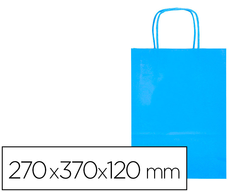 BOLSA PAPEL Q-CONNECT CELULOSA CELESTE M CON ASA RETORCIDA 270X370X120 MM