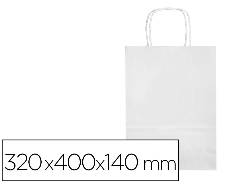 BOLSA PAPEL Q-CONNECT CELULOSA BLANCO L CON ASA RETORCIDA 320X400X140 MM