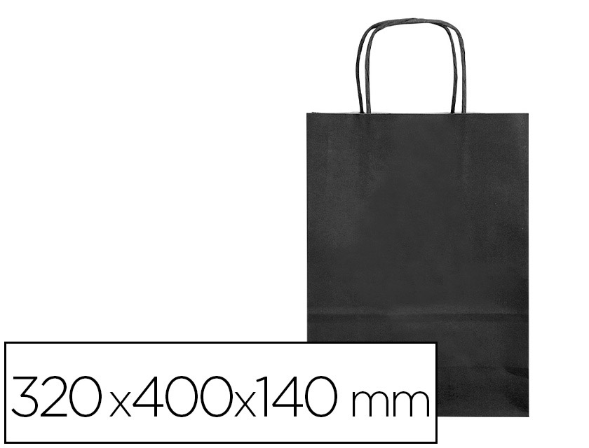 BOLSA PAPEL Q-CONNECT CELULOSA NEGRO L CON ASA RETORCIDA 320X400X140 MM