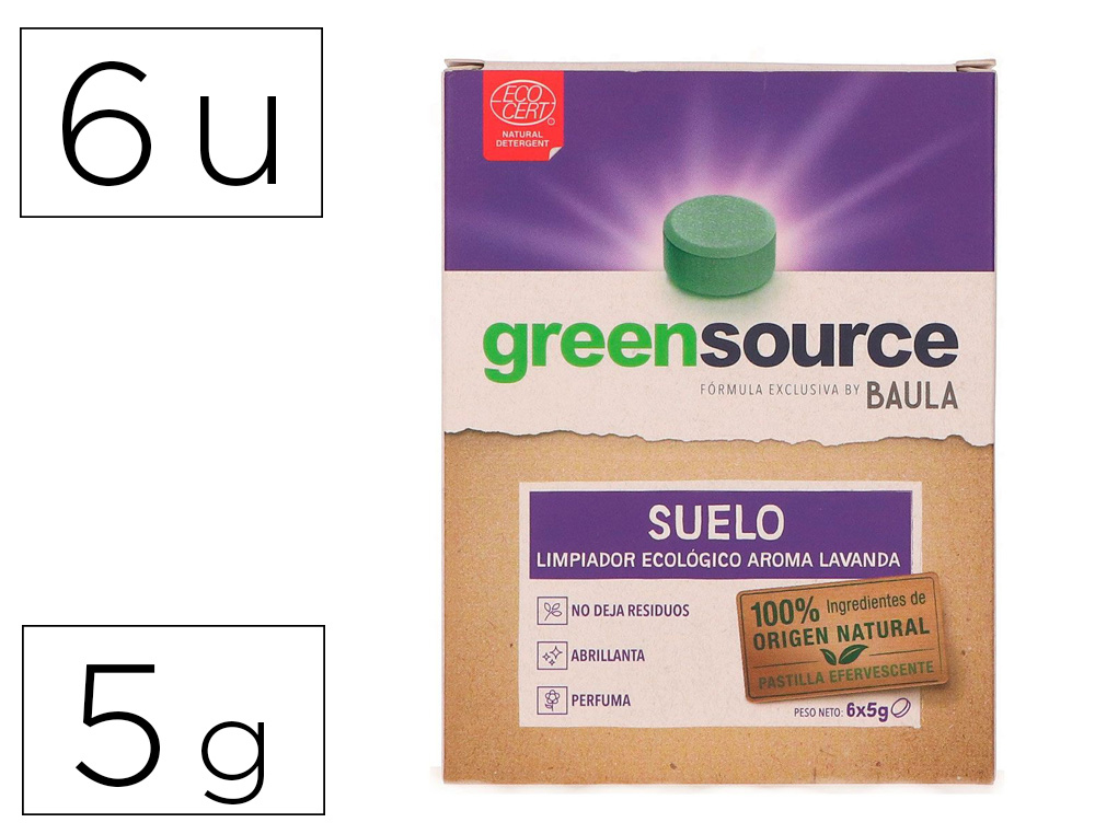 LIMPIADOR DE SUELOS BUNZL GREENSOURCE ECOLOGICO PASTILLA DE 5 GR PAQUETE DE 6 UNIDADES
