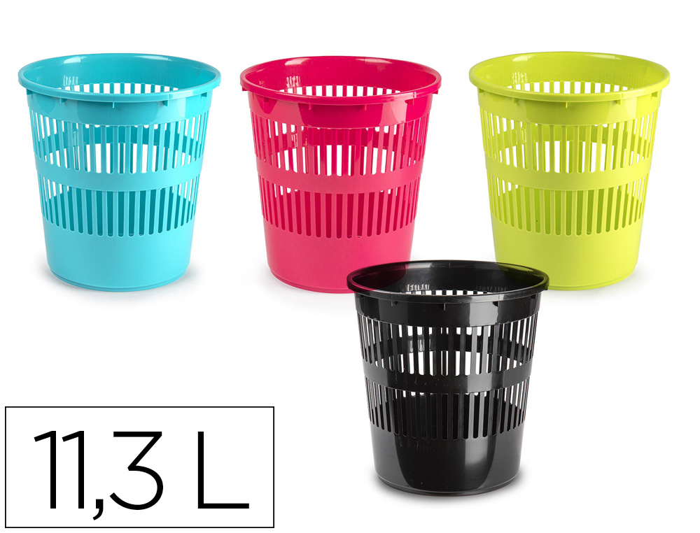 PAPELERA PLASTICO PLASTIFORTE COLORES SURTIDOS 11,3 LITROS 275X275X280 MM