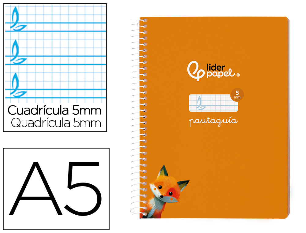 CUADERNO ESPIRAL LIDERPAPEL A5 PAUTAGUIA TAPA BLANDA 40 H 75 GR CUADRO PAUTADO 5MM COLOR NARANJA
