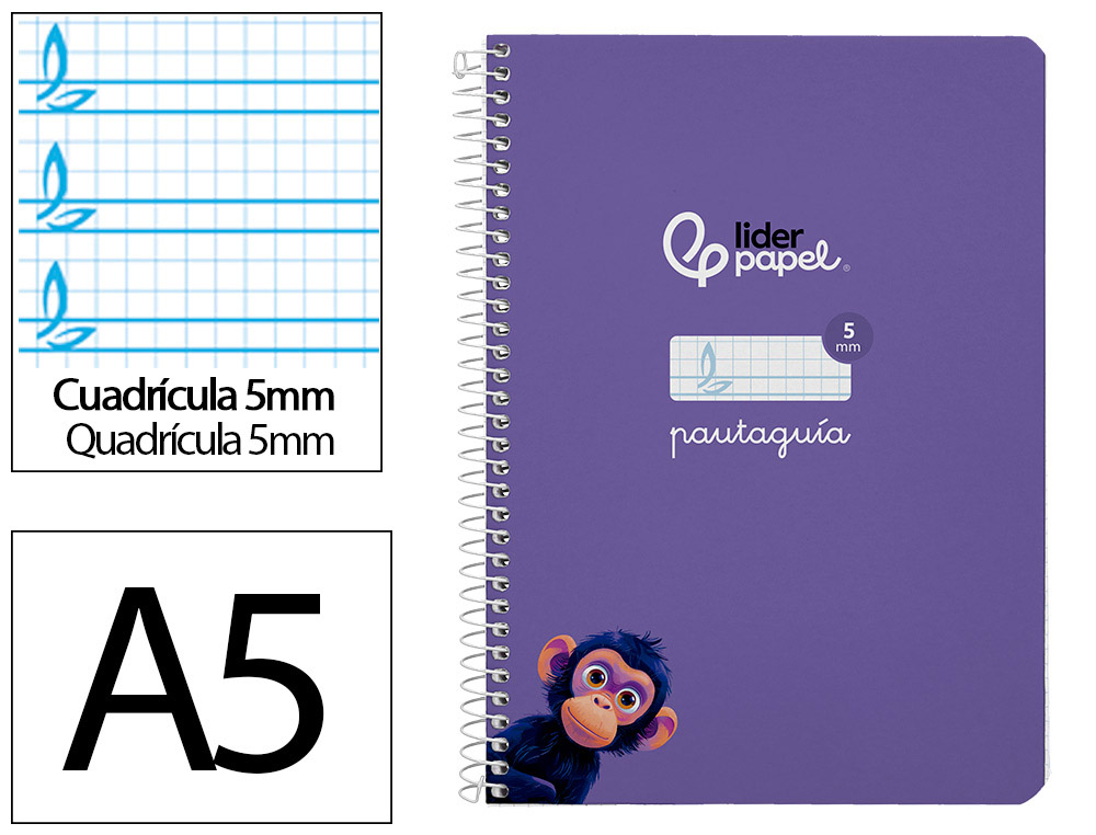 CUADERNO ESPIRAL LIDERPAPEL A5 PAUTAGUIA TAPA DURA 80H 90GR CUADRO PAUTADO 5MM COLOR LILA