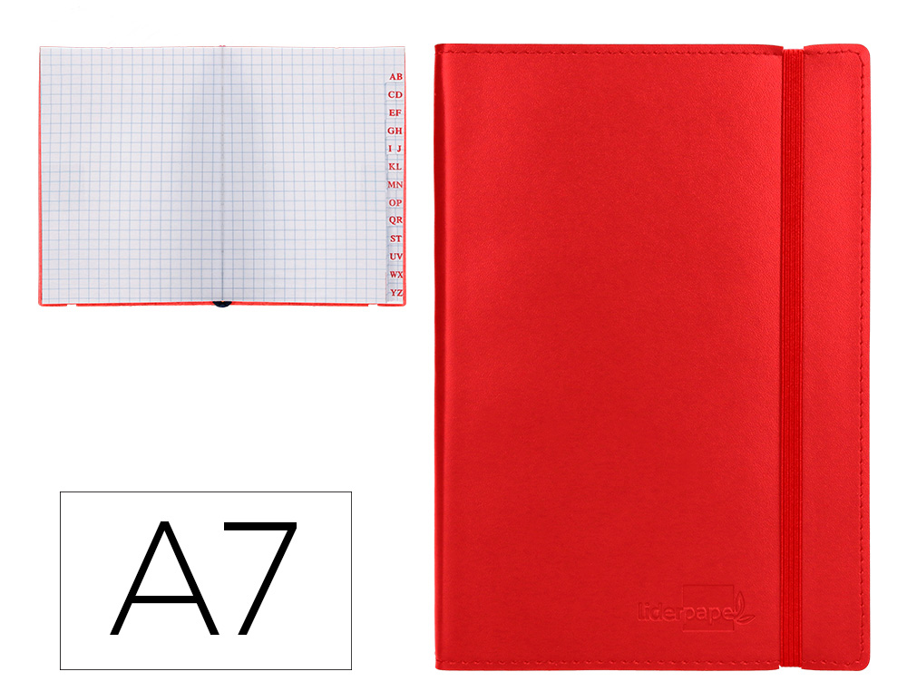 LIBRETA INDICE LIDERPAPEL SIMILPIEL A7 120 HOJAS 70GR COLOR ROJO