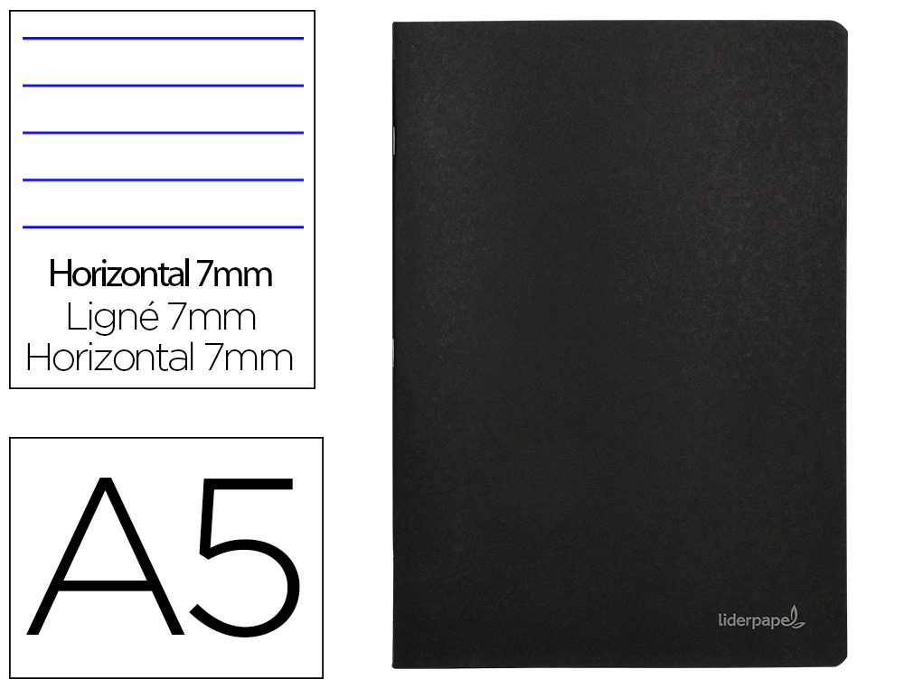 LIBRETA LIDERPAPEL TAPA NEGRA A5 80 HOJAS 60GR HORIZONTAL CON DOBLE MARGEN