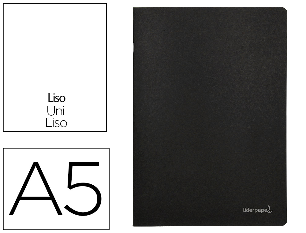 LIBRETA LIDERPAPEL TAPA NEGRA A5 80 HOJAS 60GR LISO CON DOBLE MARGEN