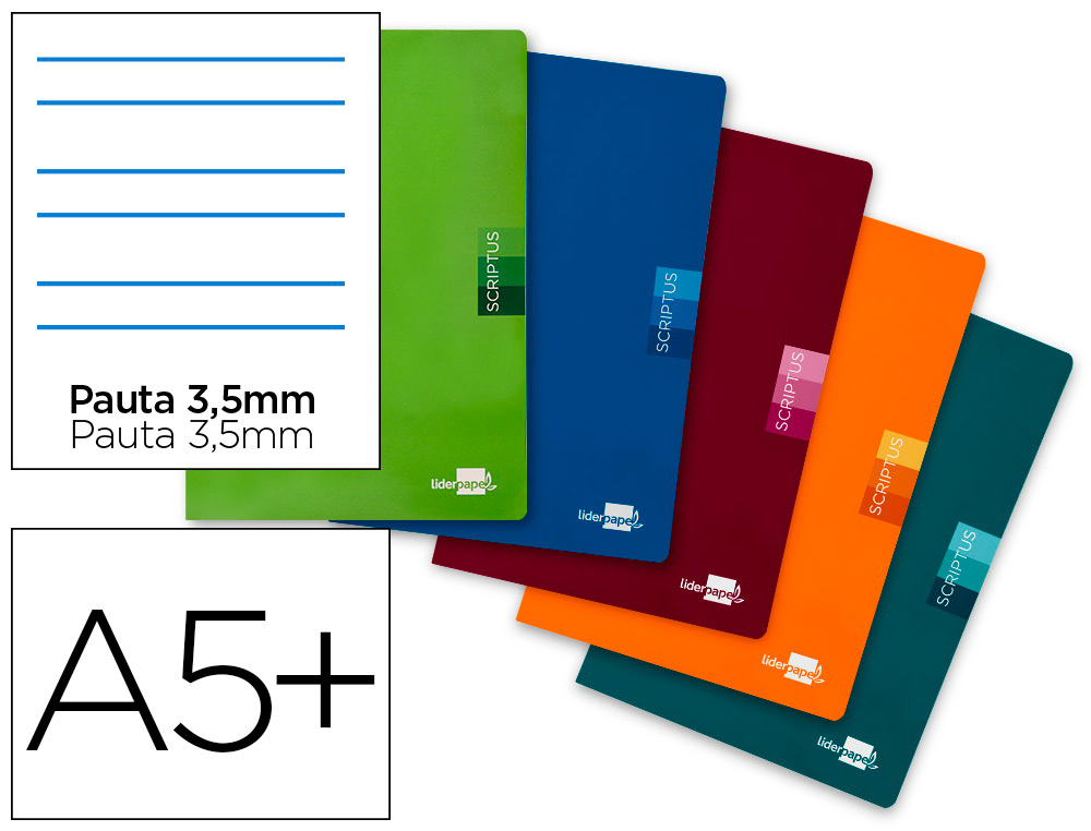 LIBRETA LIDERPAPEL SCRIPTUS A5 PLUS 48 HOJAS 90GR RAYADO MONTESSORI 3,5MM CON MARGEN COLORES SURTIDOS