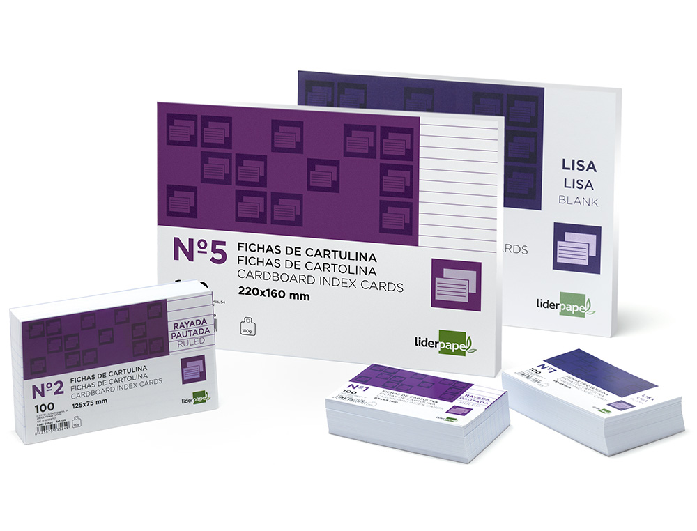 FICHA LIDERPAPEL RAYADA Nº4 125X200 MM 180GR PAQUETE DE 100 UNIDADES
