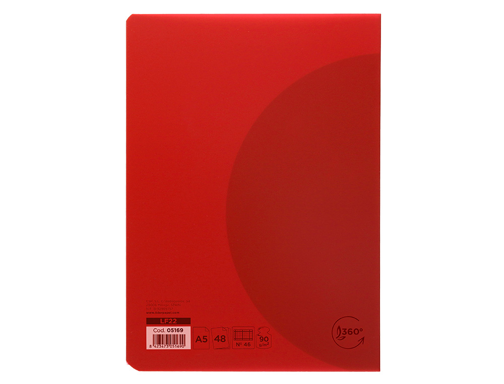 LIBRETA LIDERPAPEL 360 TAPA DE PLASTICO A5 48 HOJAS 90GR RAYADO N46 COLORES SURTIDOS