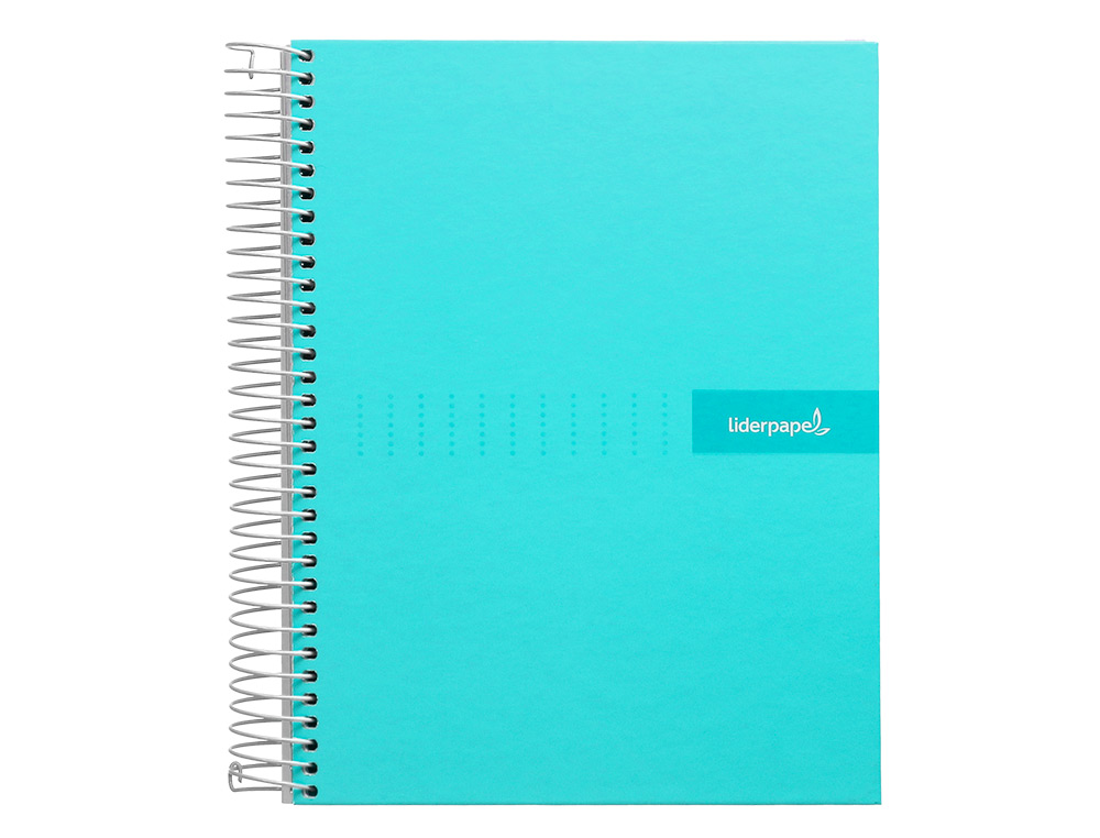 CUADERNO ESPIRAL LIDERPAPEL A5 MICRO CRAFTY TAPA FORRADA 120H 90GR CUADRO 5MM 5 BANDAS 6 TALADROS COLOR TURQUESA