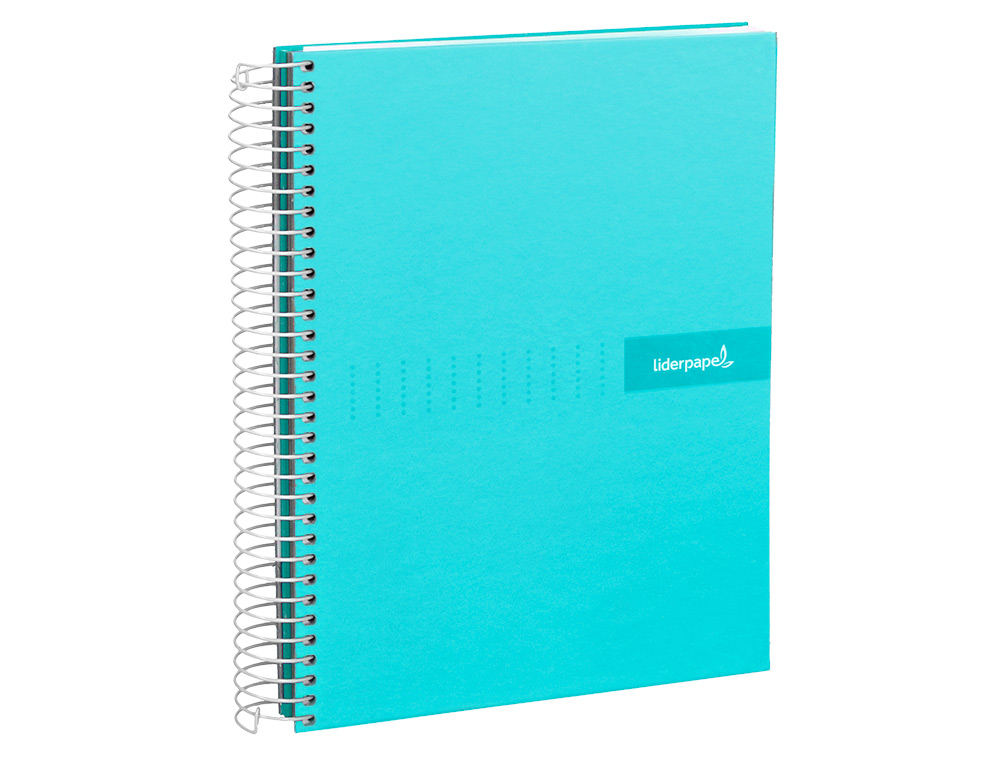 CUADERNO ESPIRAL LIDERPAPEL A5 MICRO CRAFTY TAPA FORRADA 120H 90GR CUADRO 5MM 5 BANDAS 6 TALADROS COLOR TURQUESA