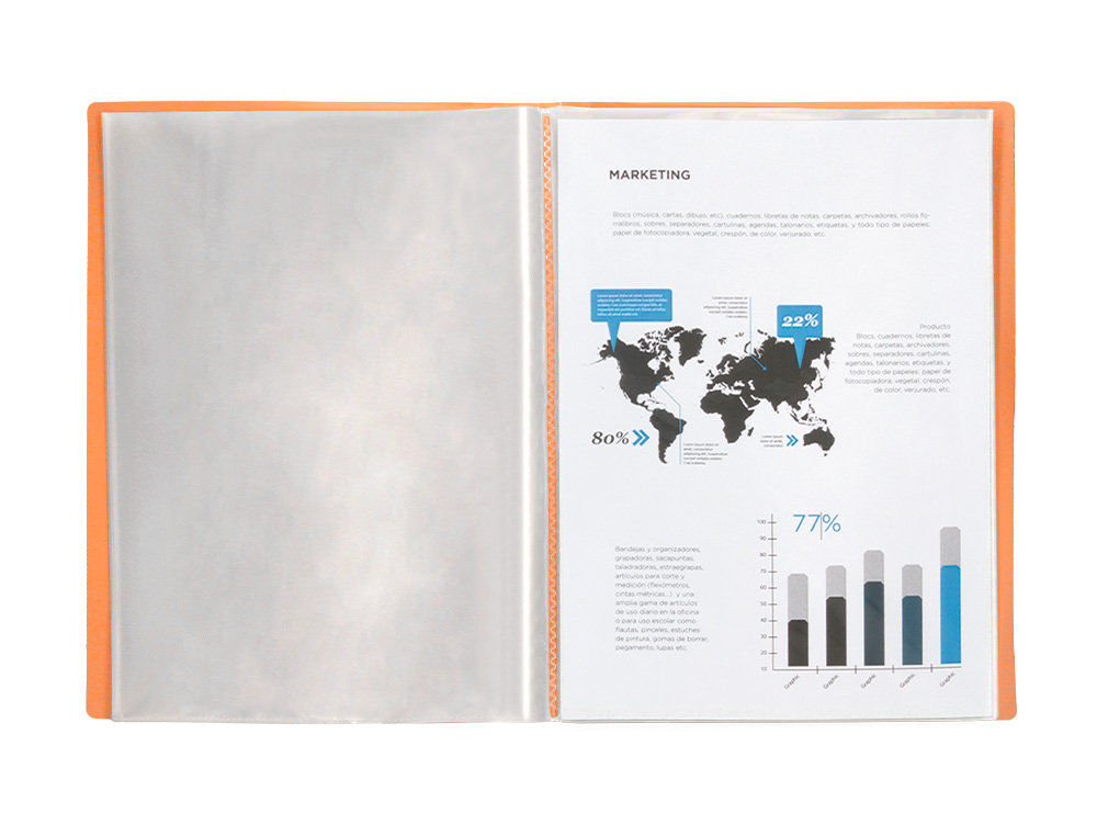 CARPETA LIDERPAPEL ESCAPARATE 30 FUNDAS POLIPROPILENO DIN A4 NARANJA FLUOR OPACO