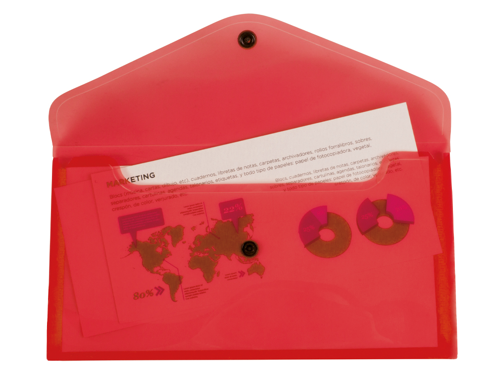 CARPETA LIDERPAPEL DOSSIER BROCHE POLIPROPILENO TAMAO SOBRE AMERICANO 260X140 MM ROJO TRANSLUCIDO