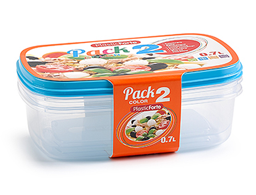 FIAMBRERA PLASTICFORTE TRANSPARENTE TAPA COLOR 0,7 LITROS PACK 2 UNIDADES