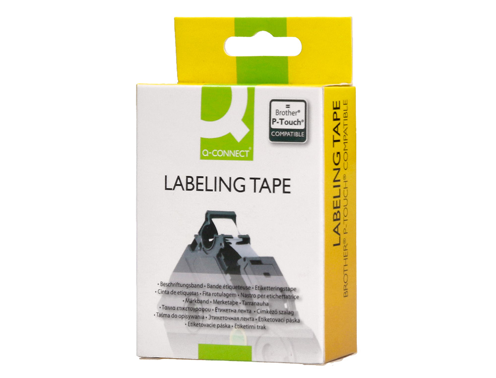 CINTA Q-CONNECT TZE-131 TRANSPARENTE-NEGRO 12MM LONGITUD 8 MT