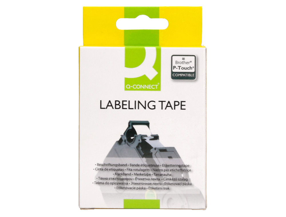 CINTA Q-CONNECT TZE-131 TRANSPARENTE-NEGRO 12MM LONGITUD 8 MT