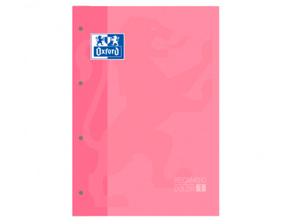 RECAMBIO COLOR 1 OXFORD DIN A4+ 80 HOJAS 90 GR CUADRO 5 MM 4 TALADROS COLOR ROSA CHICLE