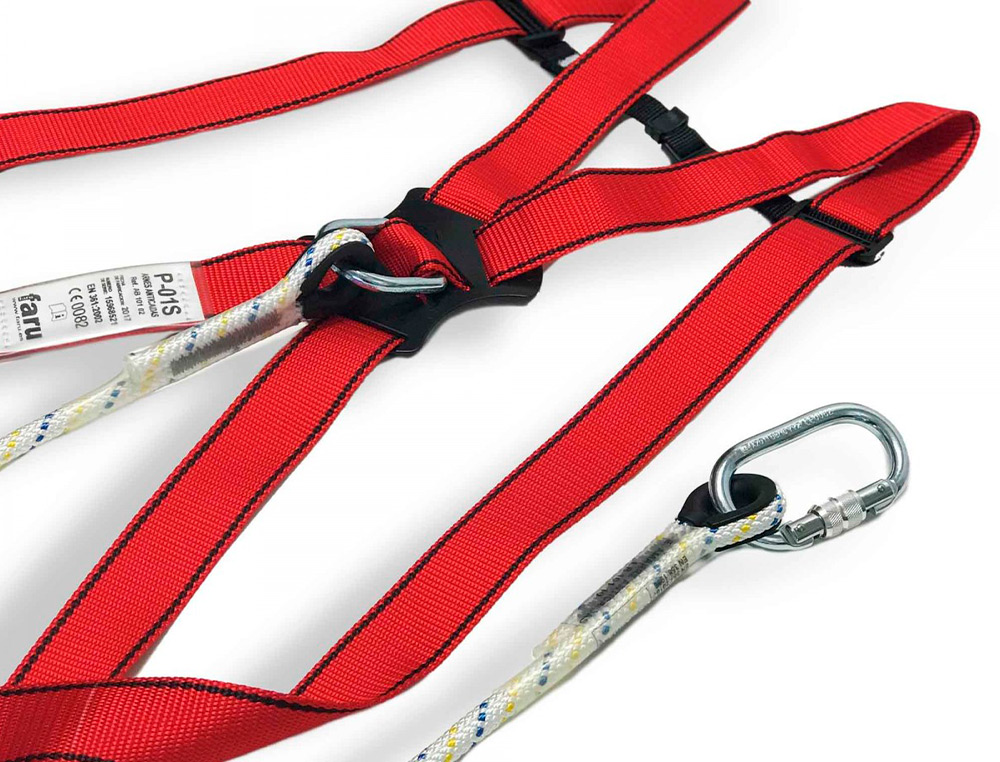 CONJUNTO ANTICAIDAS FARU ARNES P01 + CUERDA C170 + 2 MOSQUETONES VIROLA + BOLSA PORTA ARNES