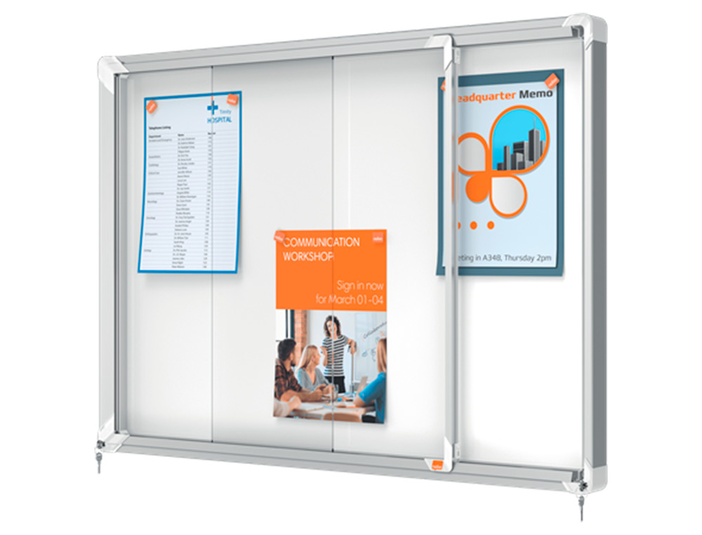 VITRINA DE ANUNCIOS NOBO PREMIUM PLUS MAGNETICA CON PUERTA CORREDERA 8 X DIN A4 689X972X54 MM