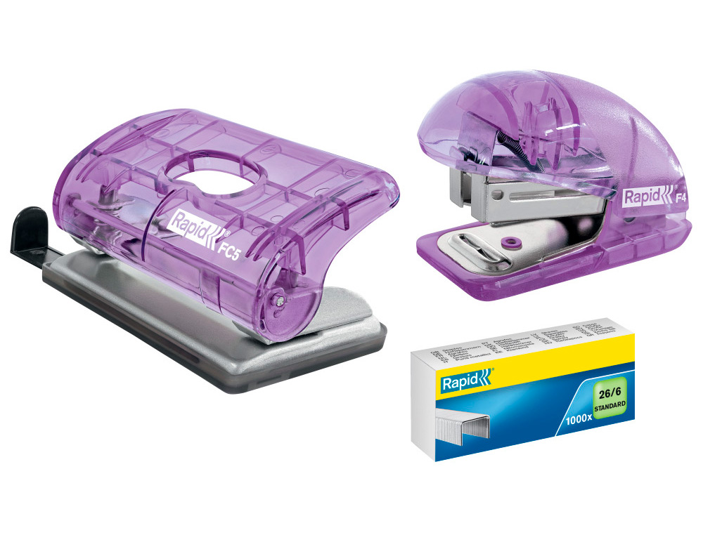 GRAPADORA RAPID MINI F4 COLOUR BREEZE USA GRAPAS 24/6 Y 26/6 COLOR LAVANDA EN BLISTER