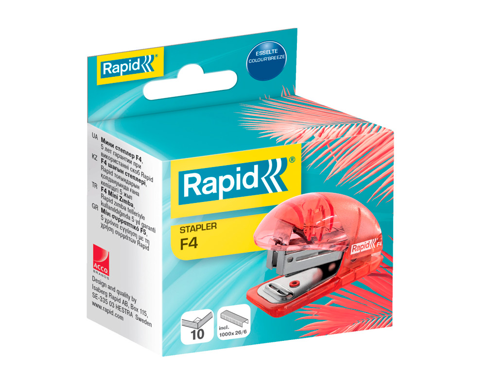 GRAPADORA RAPID MINI F4 COLOUR BREEZE USA GRAPAS 24/6 Y 26/6 COLOR LAVANDA EN BLISTER