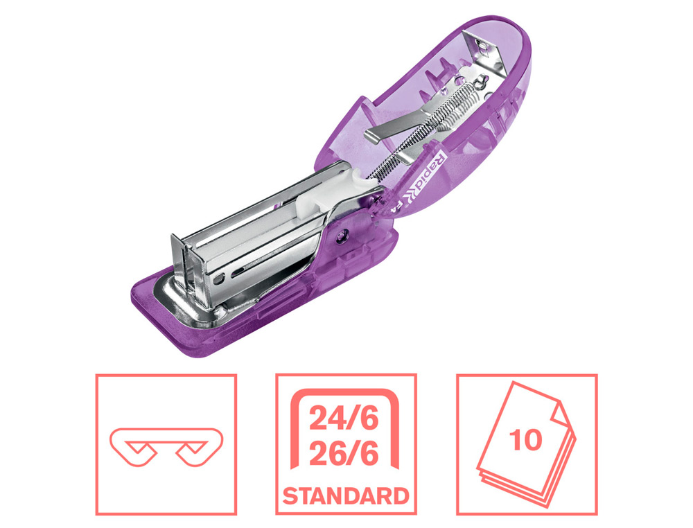 GRAPADORA RAPID MINI F4 COLOUR BREEZE USA GRAPAS 24/6 Y 26/6 COLOR LAVANDA EN BLISTER