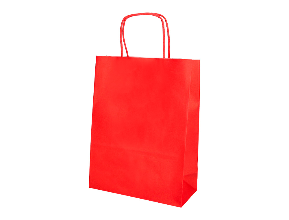 BOLSA PAPEL Q-CONNECT CELULOSA ROJO M CON ASA RETORCIDA 270X370X120 MM