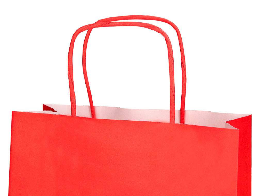BOLSA PAPEL Q-CONNECT CELULOSA ROJO M CON ASA RETORCIDA 270X370X120 MM