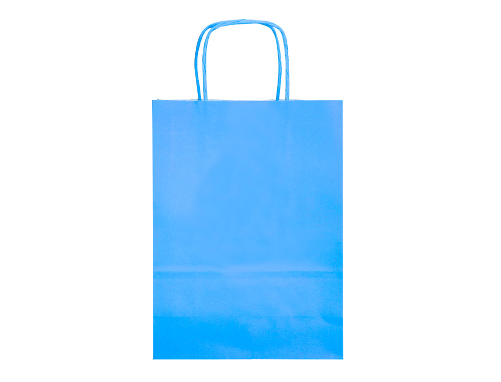BOLSA PAPEL Q-CONNECT CELULOSA CELESTE M CON ASA RETORCIDA 270X370X120 MM