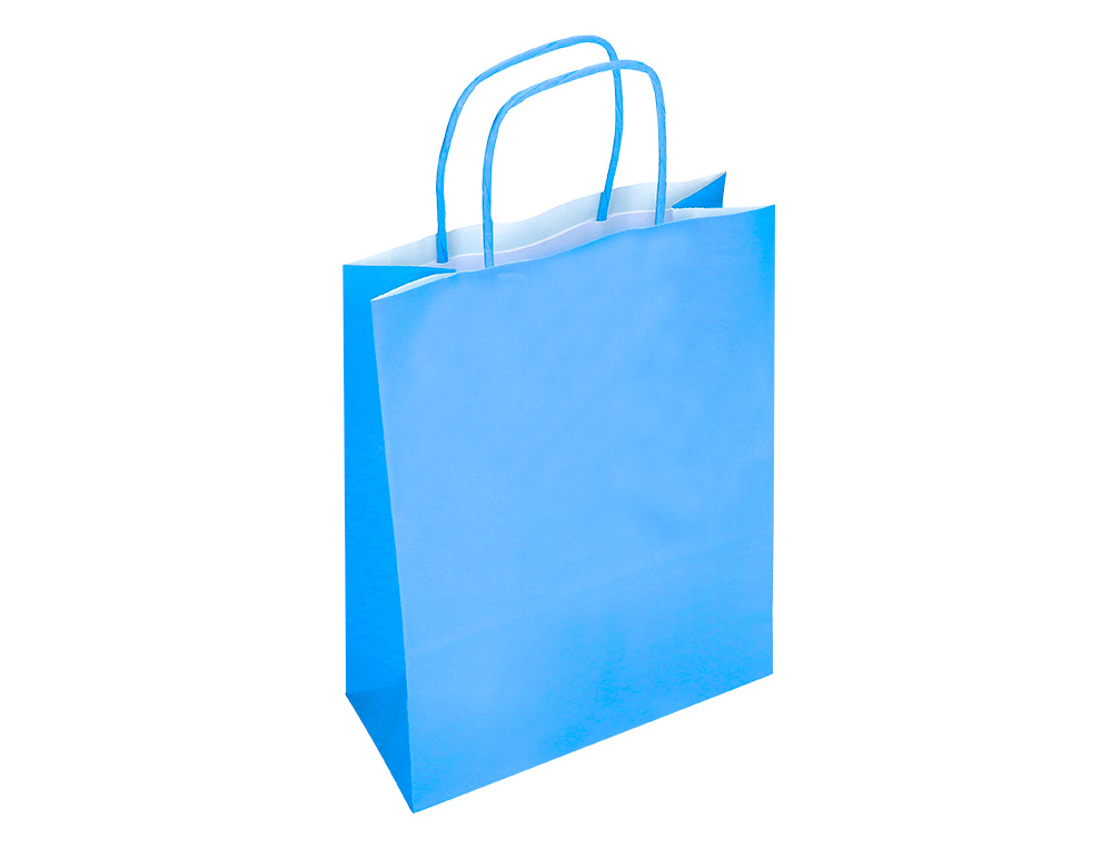 BOLSA PAPEL Q-CONNECT CELULOSA CELESTE M CON ASA RETORCIDA 270X370X120 MM