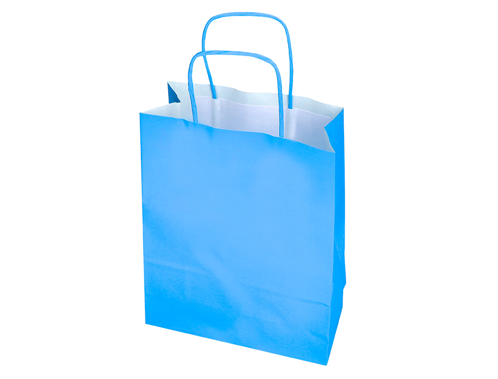BOLSA PAPEL Q-CONNECT CELULOSA CELESTE M CON ASA RETORCIDA 270X370X120 MM