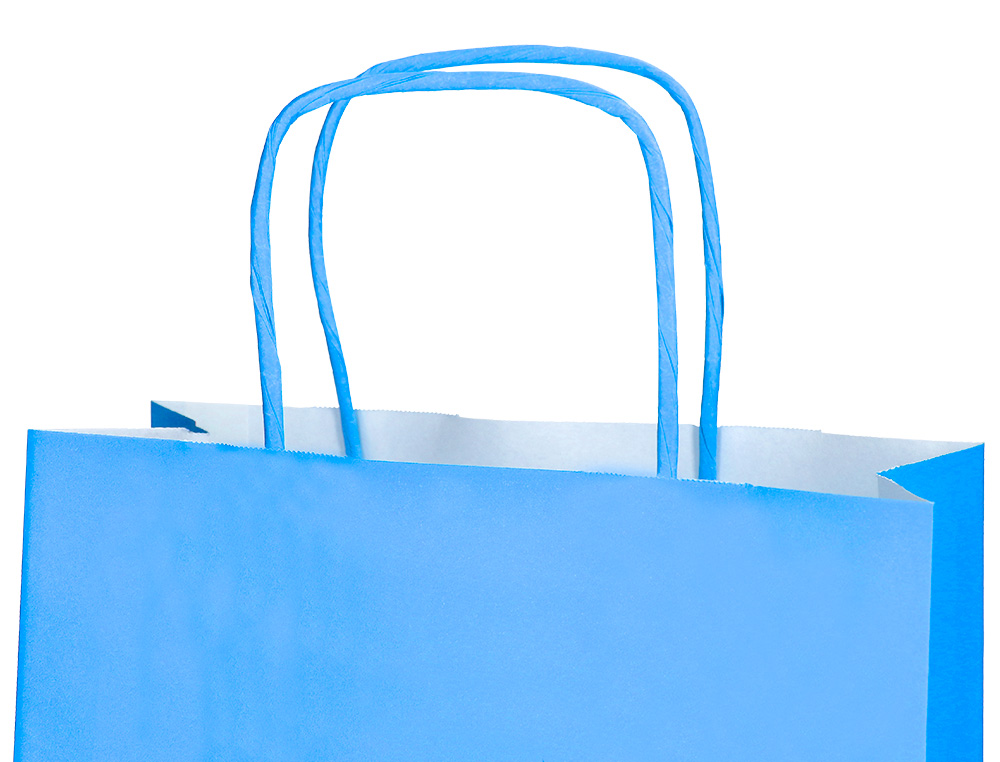 BOLSA PAPEL Q-CONNECT CELULOSA CELESTE M CON ASA RETORCIDA 270X370X120 MM