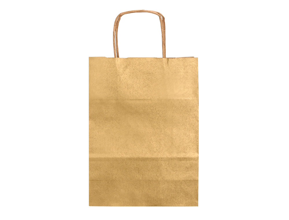 BOLSA PAPEL Q-CONNECT KRAFT ORO L CON ASA RETORCIDA 320X400X140 MM
