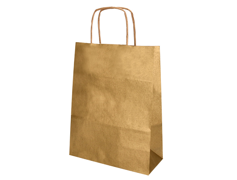 BOLSA PAPEL Q-CONNECT KRAFT ORO L CON ASA RETORCIDA 320X400X140 MM