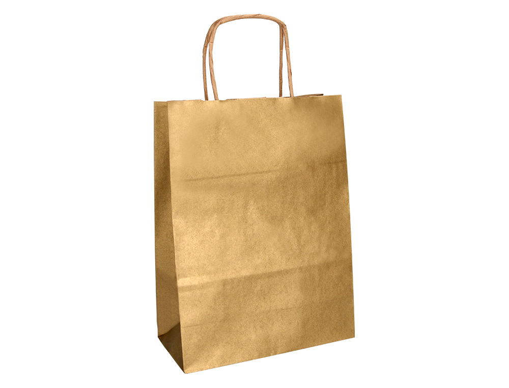BOLSA PAPEL Q-CONNECT KRAFT ORO L CON ASA RETORCIDA 320X400X140 MM