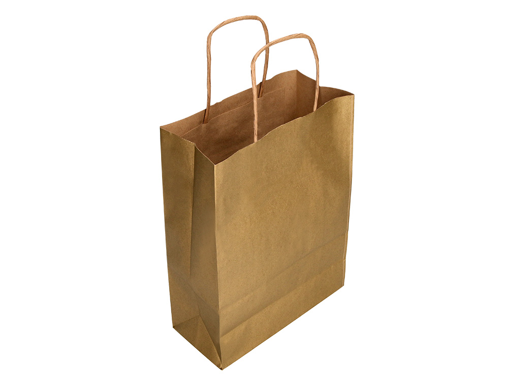 BOLSA PAPEL Q-CONNECT KRAFT ORO L CON ASA RETORCIDA 320X400X140 MM