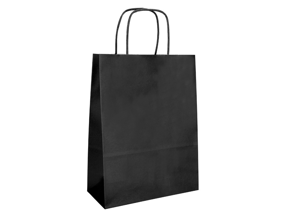 BOLSA PAPEL Q-CONNECT CELULOSA NEGRO L CON ASA RETORCIDA 320X400X140 MM