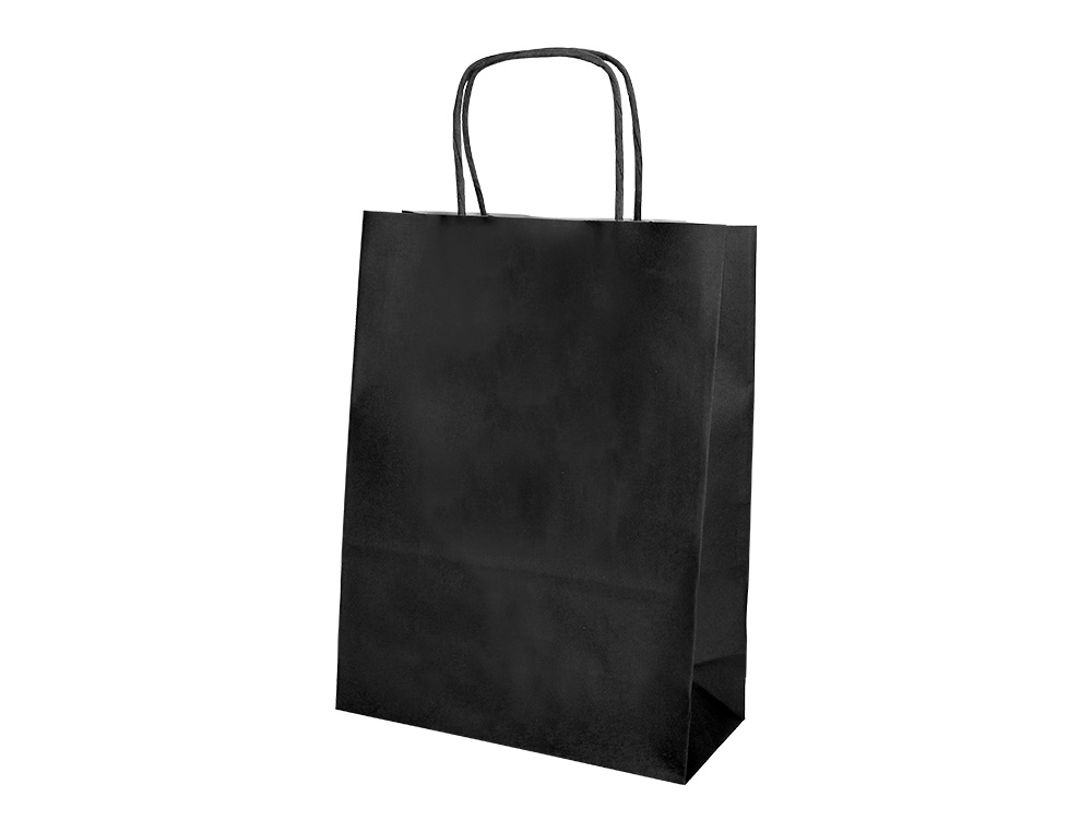 BOLSA PAPEL Q-CONNECT CELULOSA NEGRO L CON ASA RETORCIDA 320X400X140 MM