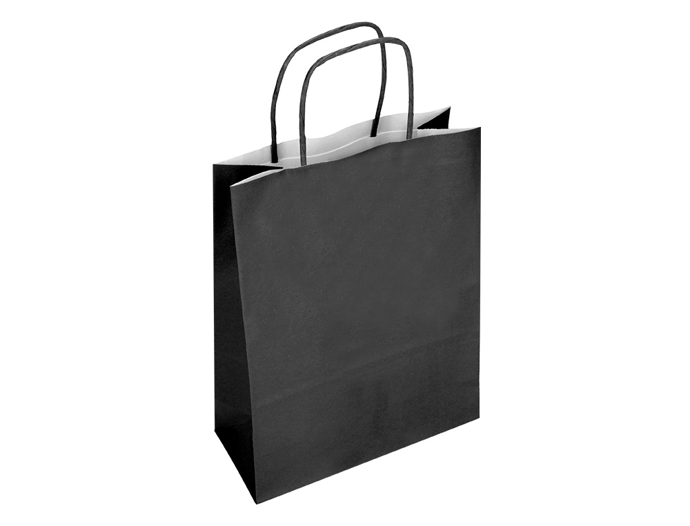 BOLSA PAPEL Q-CONNECT CELULOSA NEGRO L CON ASA RETORCIDA 320X400X140 MM