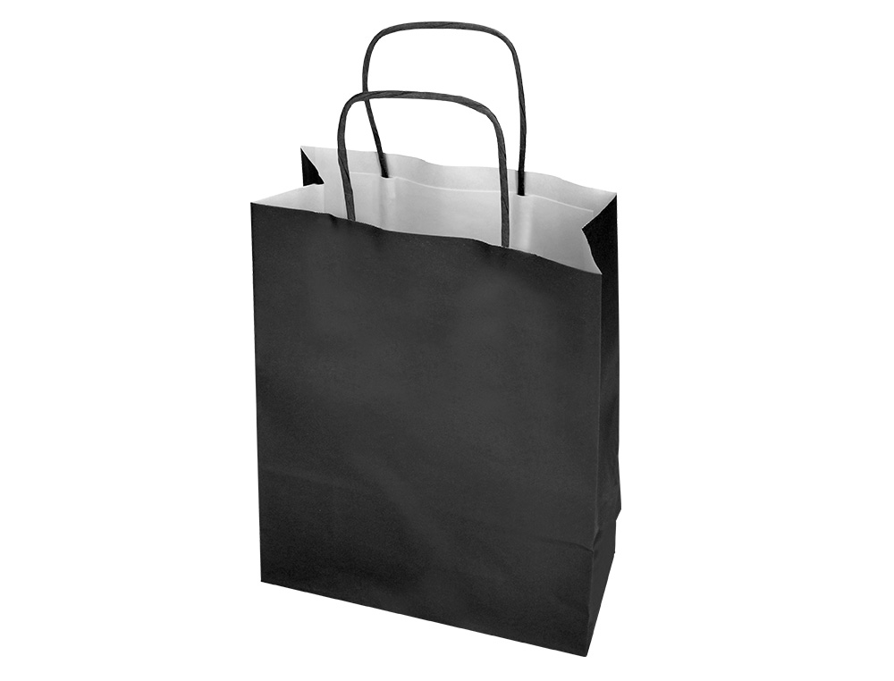BOLSA PAPEL Q-CONNECT CELULOSA NEGRO L CON ASA RETORCIDA 320X400X140 MM