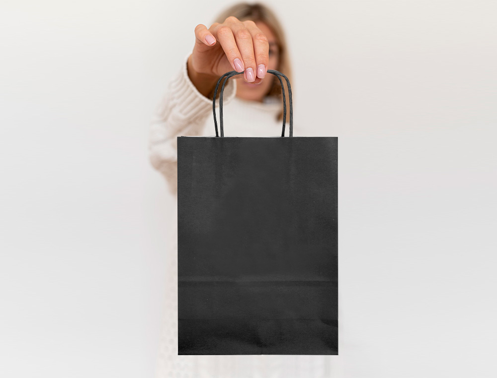 BOLSA PAPEL Q-CONNECT CELULOSA NEGRO L CON ASA RETORCIDA 320X400X140 MM