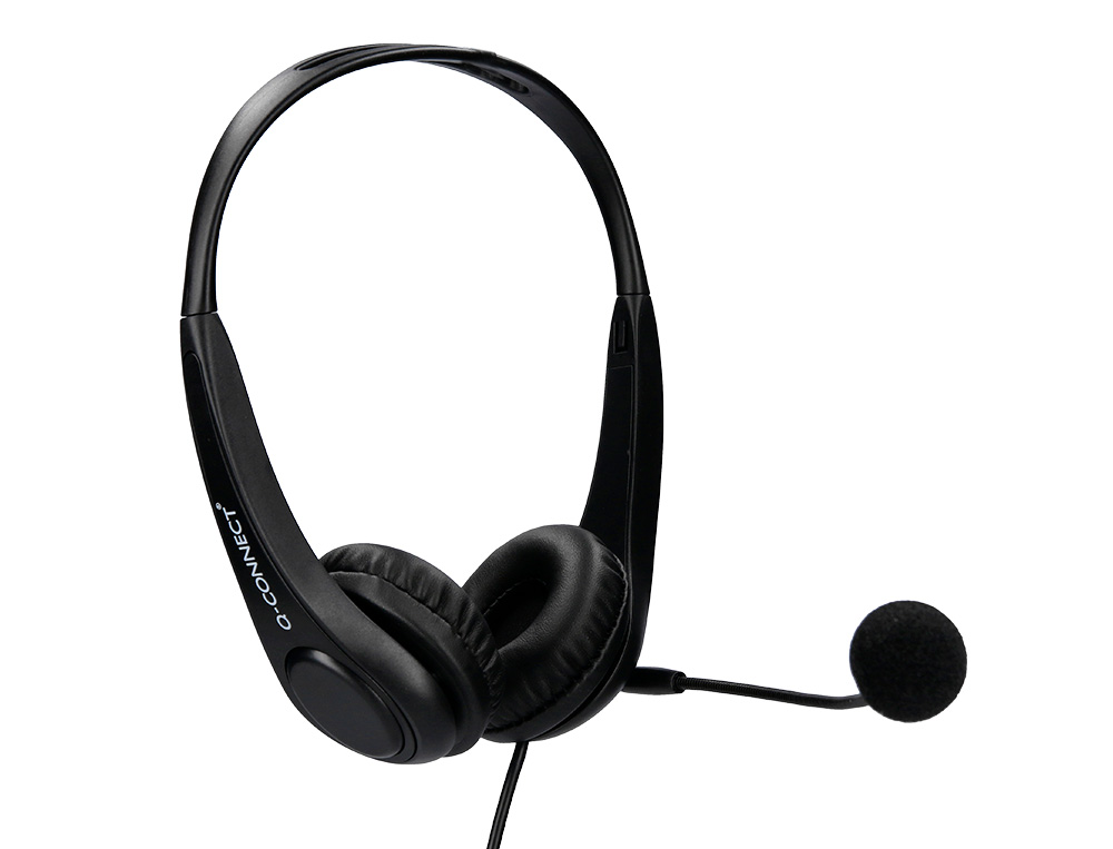 AURICULAR Q-CONNECT BIAURAL DIADEMA CON MICROFONO Y CONTROL DE VOLUMEN CONEXION USB CABLE DE 2M COLOR NEGRO