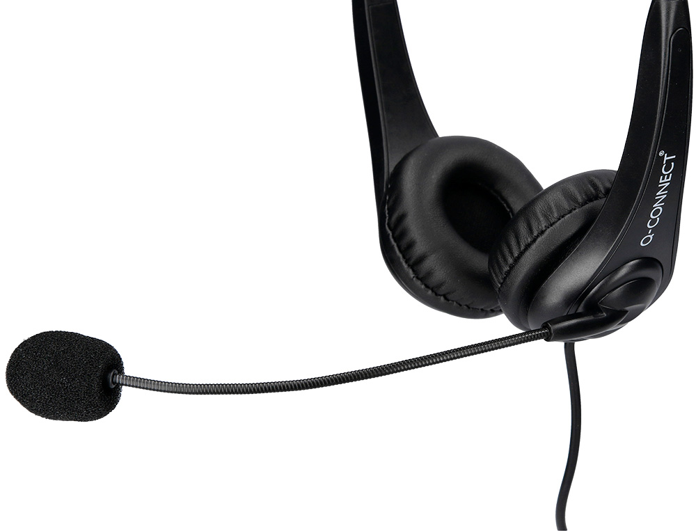 AURICULAR Q-CONNECT BIAURAL DIADEMA CON MICROFONO Y CONTROL DE VOLUMEN CONEXION USB CABLE DE 2M COLOR NEGRO