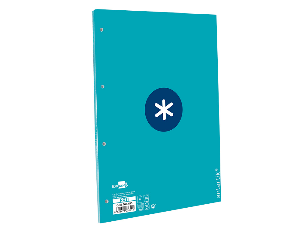 RECAMBIO ANTARTIK A4 80 HOJAS 90GR CUADRO 5MM 4 TALADROS 1 BANDA CON MARCO COLOR TURQUESA
