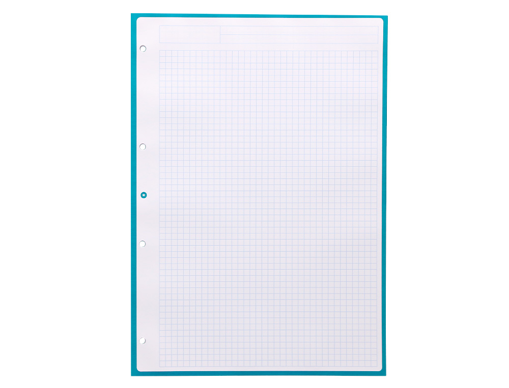 RECAMBIO ANTARTIK A4 80 HOJAS 90GR CUADRO 5MM 4 TALADROS 1 BANDA CON MARCO COLOR TURQUESA